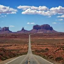 The long road through Monument Valley Arizona.